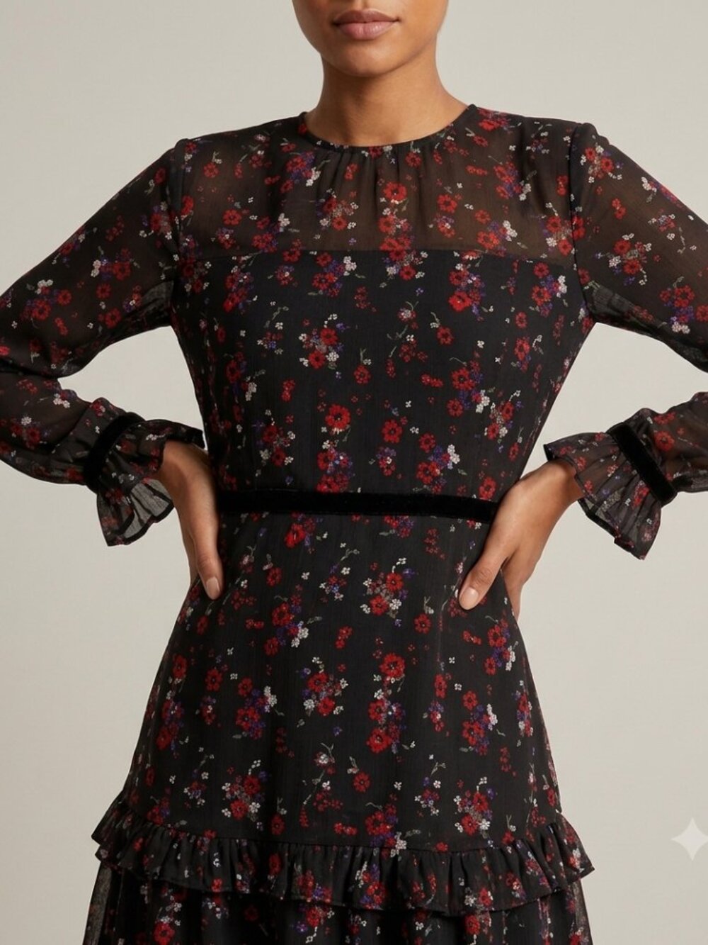 Lulu's Dark Floral Tiered Ruffle Mini Dress Whimsigoth Dark Cottagecore Witchy S
